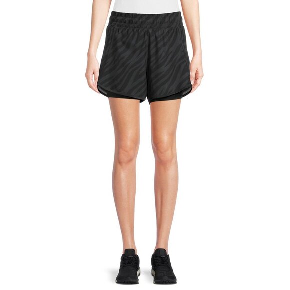 Avia Running Shorts Size Large Pull On Elastic Waist Black Zebra Sporty Workout - Picture 1 of 8